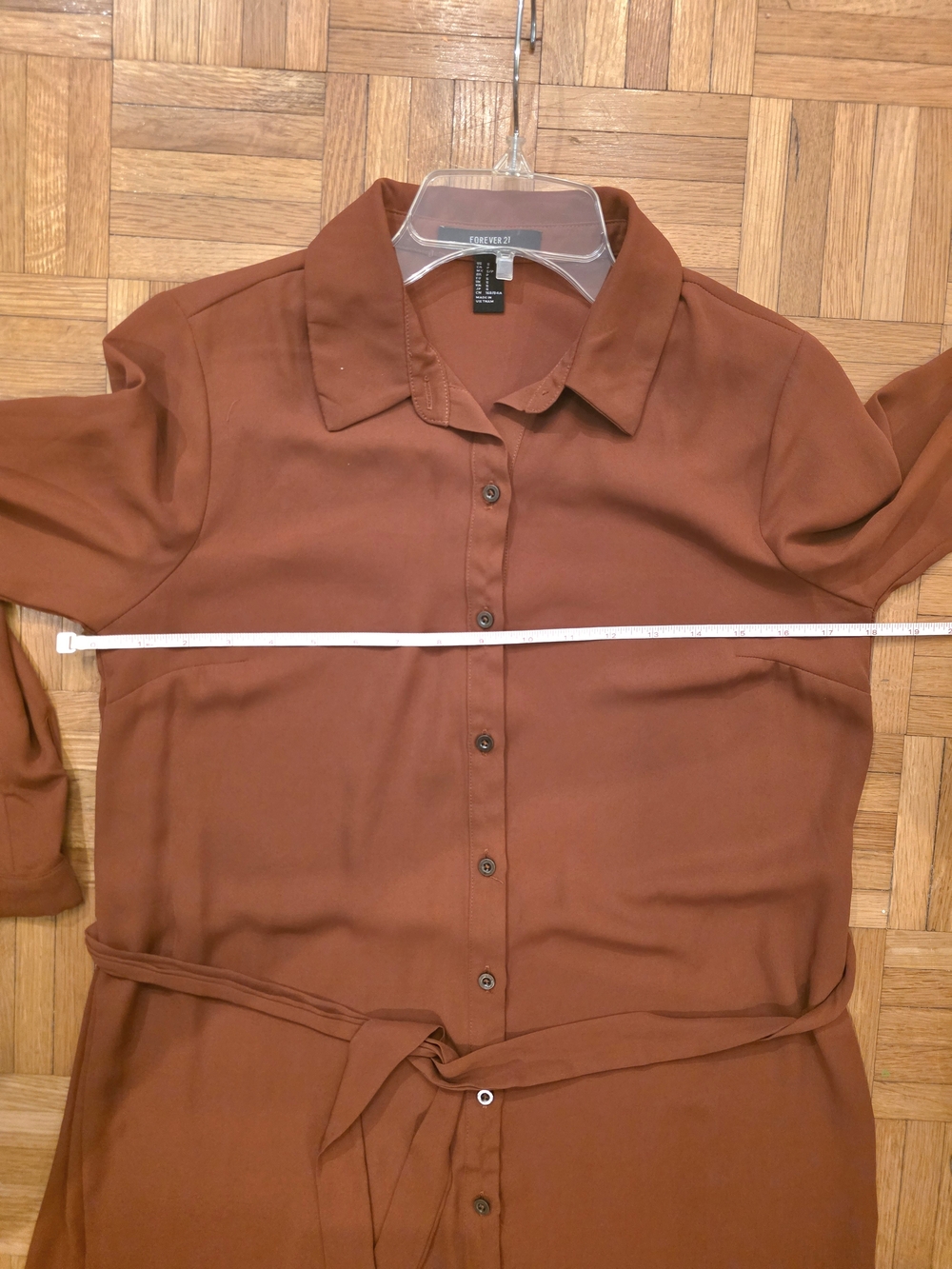 Rust Button-Front Shirt Dress with Tie Waist - Picture 6 of 6
